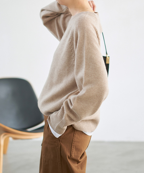 WEB限定カラー有り》ウールカシミヤ ラグランクルーネックニット