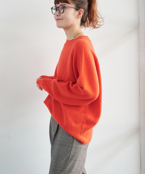 WEB限定カラー有り》ウールカシミヤ ラグランクルーネックニット