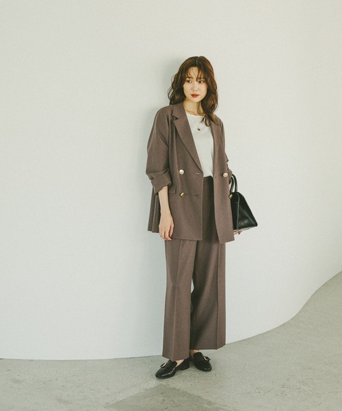 GLOBAL WORK(グローバルワーク)の「お手入れラクラクセットアップ/ワイドパンツ/498376(スラックス・レディース・ダークブラウン/ネイビー/ブラウン系その他/グレイッシュベージュ・LARGE/X-SMALL/SMALL/MEDIUM)」の5枚目の写真