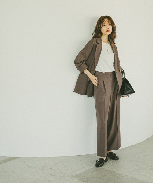 GLOBAL WORK(グローバルワーク)の「お手入れラクラクセットアップ/ワイドパンツ/498376(スラックス・レディース・ダークブラウン/ネイビー/ブラウン系その他/グレイッシュベージュ・LARGE/X-SMALL/SMALL/MEDIUM)」の6枚目の写真