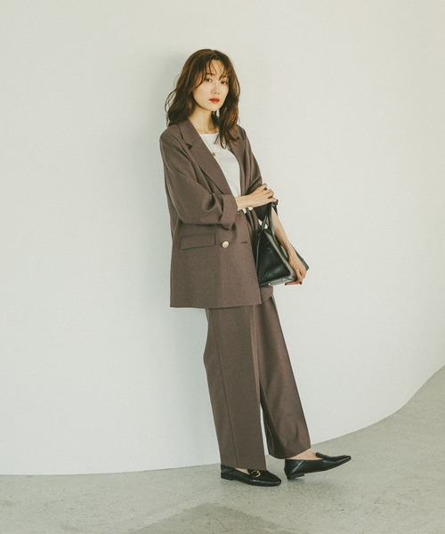 GLOBAL WORK(グローバルワーク)の「お手入れラクラクセットアップ/ワイドパンツ/498376(スラックス・レディース・ダークブラウン/ネイビー/ブラウン系その他/グレイッシュベージュ・LARGE/X-SMALL/SMALL/MEDIUM)」の7枚目の写真