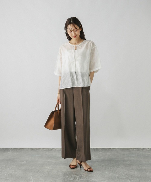 GLOBAL WORK(グローバルワーク)の「お手入れラクラクセットアップ/ワイドパンツ/498376(スラックス・レディース・ダークブラウン/ネイビー/ブラウン系その他/グレイッシュベージュ・LARGE/X-SMALL/SMALL/MEDIUM)」の10枚目の写真