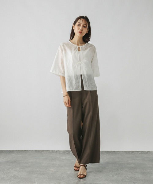 GLOBAL WORK(グローバルワーク)の「お手入れラクラクセットアップ/ワイドパンツ/498376(スラックス・レディース・ダークブラウン/ネイビー/ブラウン系その他/グレイッシュベージュ・LARGE/X-SMALL/SMALL/MEDIUM)」の11枚目の写真