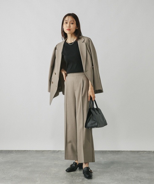 GLOBAL WORK(グローバルワーク)の「お手入れラクラクセットアップ/ワイドパンツ/498376(スラックス・レディース・ダークブラウン/ネイビー/ブラウン系その他/グレイッシュベージュ・LARGE/X-SMALL/SMALL/MEDIUM)」の19枚目の写真