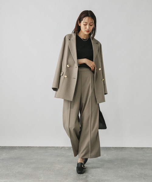 GLOBAL WORK(グローバルワーク)の「お手入れラクラクセットアップ/ワイドパンツ/498376(スラックス・レディース・ダークブラウン/ネイビー/ブラウン系その他/グレイッシュベージュ・LARGE/X-SMALL/SMALL/MEDIUM)」の20枚目の写真