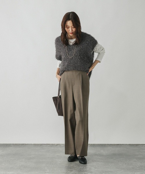 GLOBAL WORK(グローバルワーク)の「お手入れラクラクセットアップ/ワイドパンツ/498376(スラックス・レディース・ダークブラウン/ネイビー/ブラウン系その他/グレイッシュベージュ・LARGE/X-SMALL/SMALL/MEDIUM)」の16枚目の写真