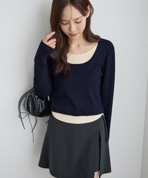 CHAN ME | レイヤード風ラウンドネック長袖トップス(Tシャツ/カットソー)