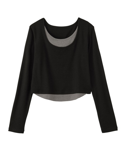 CHAN ME（チャンミ）の「レイヤード風ラウンドネック長袖トップス（Tシャツ/カットソー・レディース・ブラック/レッド/アイボリー/ネイビー・MEDIUM/X-LARGE/LARGE）」の7枚目の写真