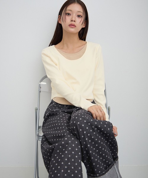 レイヤード風ラウンドネック長袖トップス（Tシャツ/カットソー）｜CHAN