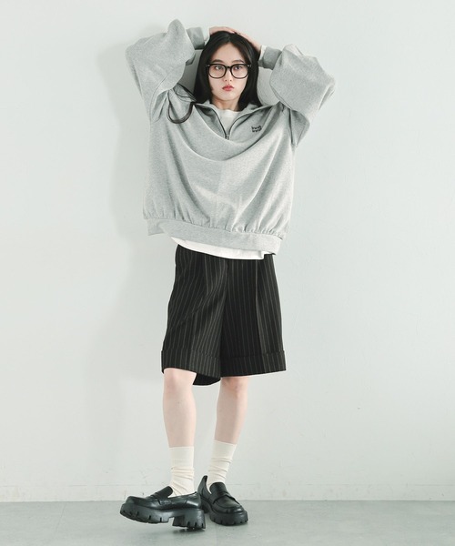 RAGEBLUE（レイジブルー）の「ワンポイント刺繍ハーフジッププルオーバー（スウェット・レディース・グレー/グリーン/ネイビー・FREE）」の5枚目の写真