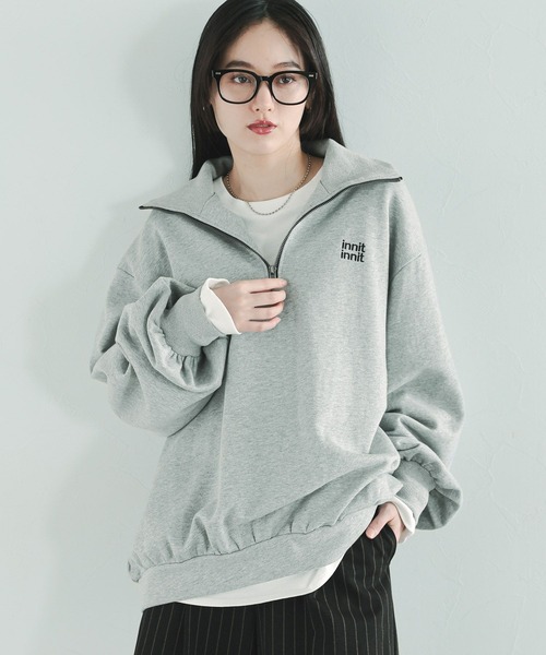 セール】ワンポイント刺繍ハーフジッププルオーバー（スウェット