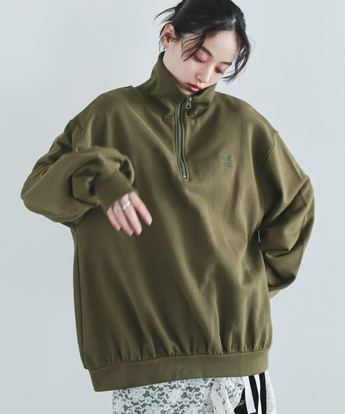 セール】ワンポイント刺繍ハーフジッププルオーバー（スウェット
