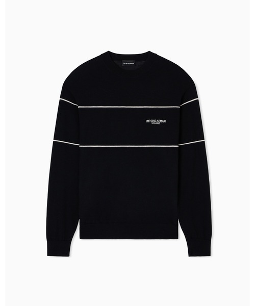 EMPORIO ARMANI（エンポリオアルマーニ）の「【エンポリオ アルマーニ】セーター バージンウール ジャカードロゴ（ニット/セーター・メンズ・シルバー×ブラック・LARGE/MEDIUM/SMALL/X-LARGE）」の2枚目の写真