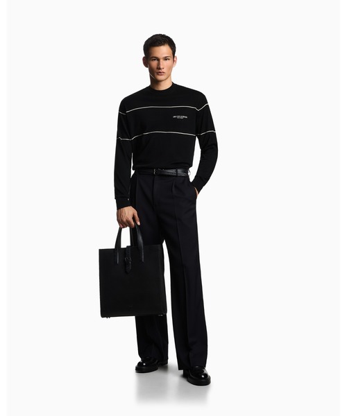 EMPORIO ARMANI（エンポリオアルマーニ）の「【エンポリオ アルマーニ】セーター バージンウール ジャカードロゴ（ニット/セーター・メンズ・シルバー×ブラック・LARGE/MEDIUM/SMALL/X-LARGE）」の5枚目の写真