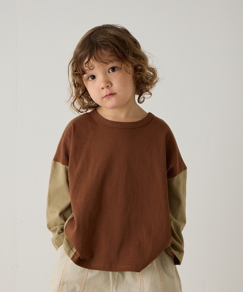 riziere（リジェール）の「配色切り替えプルオーバー（Tシャツ/カットソー・キッズ・ブラウン/ブラック・90/100/110/120/130/140/150）」の2枚目の写真