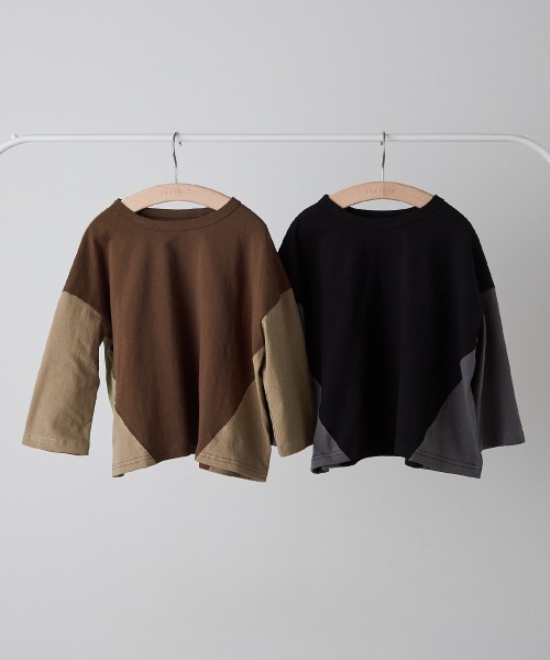riziere（リジェール）の「配色切り替えプルオーバー（Tシャツ/カットソー・キッズ・ブラウン/ブラック・90/100/110/120/130/140/150）」の8枚目の写真