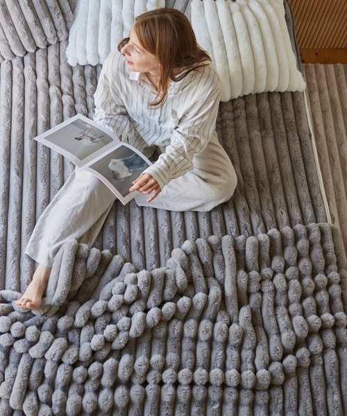 モコモコ敷パッド ストライプ ラビットファー調│シングル【furry