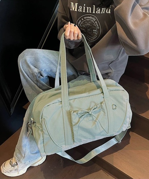 shopnikoniko(ショップニコニコ)の「ボストンバッグ 旅行 リボン ショルダー キャリーオン ボストン(スーツケース/キャリーバッグ・レディース・グレー/グリーン/ブラック・フリー)」の1枚目の写真