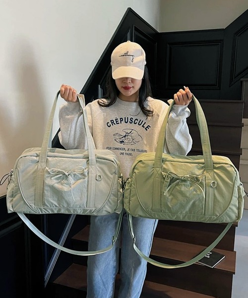 shopnikoniko(ショップニコニコ)の「ボストンバッグ 旅行 リボン ショルダー キャリーオン ボストン(スーツケース/キャリーバッグ・レディース・グレー/グリーン/ブラック・フリー)」の4枚目の写真