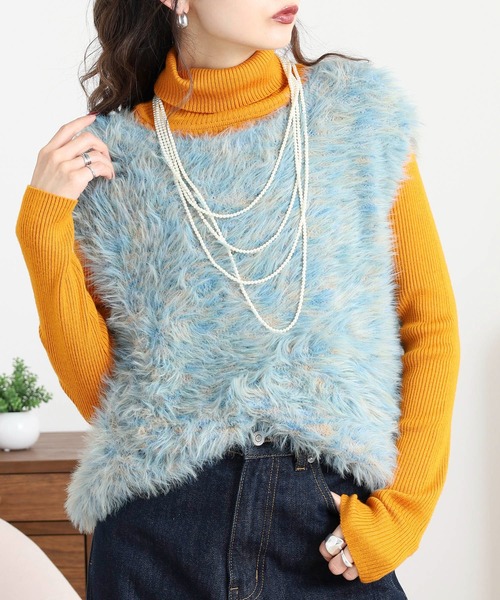 セール】A.N.L 前後2wayマルチカラーシャギーニットベスト（ベスト