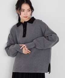 【forksy.】【セットアップ対応】スウェットライクラガーニットプルオーバーチャコールグレー