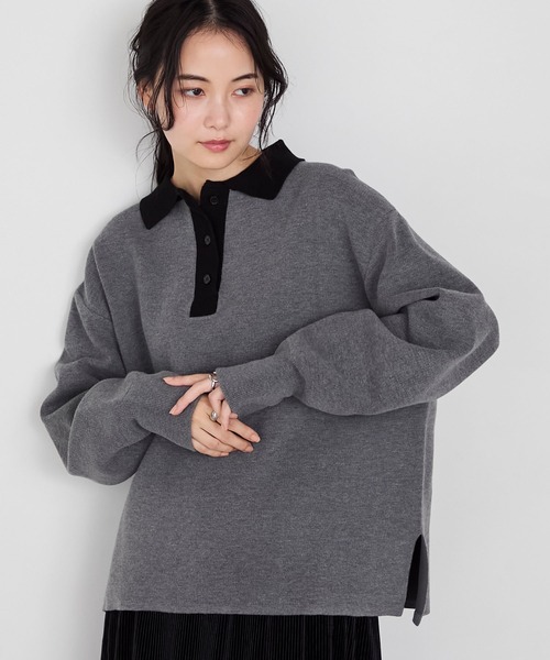 forksy.（フォルクシー）の「【forksy.】スウェットライクラガーニットプルオーバー<セットアップ対応>（ニット/セーター・レディース・チャコールグレー/アイボリー/ブラック/ネイビー/ワインレッド/ブラウン・FREE）」の3枚目の写真