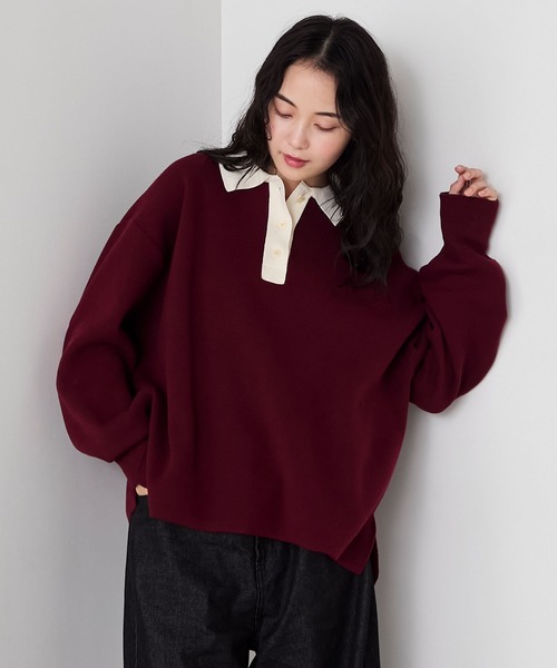 forksy.（フォルクシー）の「【forksy.】スウェットライクラガーニットプルオーバー<セットアップ対応>（ニット/セーター・レディース・チャコールグレー/アイボリー/ブラック/ネイビー/ワインレッド/ブラウン・FREE）」の6枚目の写真