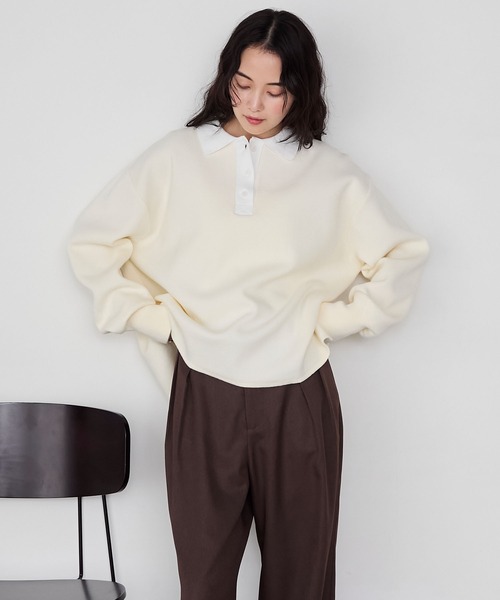 forksy.（フォルクシー）の「【forksy.】スウェットライクラガーニットプルオーバー<セットアップ対応>（ニット/セーター・レディース・チャコールグレー/アイボリー/ブラック/ネイビー/ワインレッド/ブラウン・FREE）」の18枚目の写真