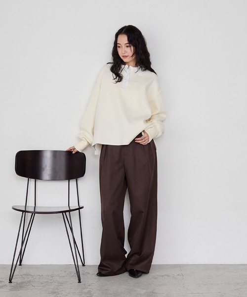 forksy.】スウェットライクラガーニットプルオーバー<セットアップ対応