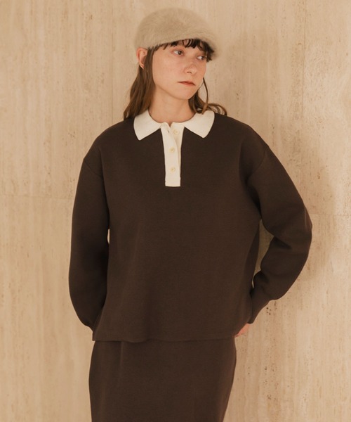 forksy.】スウェットライクラガーニットプルオーバー<セットアップ対応