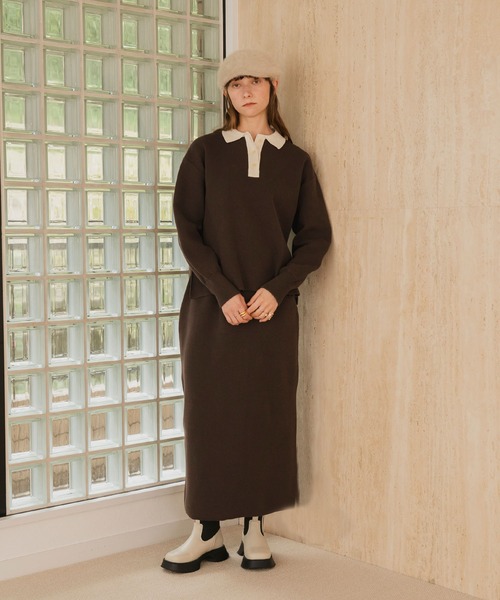 forksy.（フォルクシー）の「【forksy.】スウェットライクラガーニットプルオーバー<セットアップ対応>（ニット/セーター・レディース・チャコールグレー/アイボリー/ブラック/ネイビー/ワインレッド/ブラウン・FREE）」の8枚目の写真