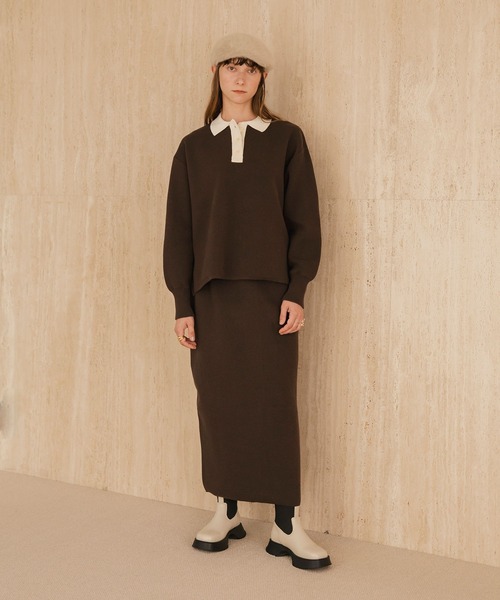 forksy.（フォルクシー）の「【forksy.】スウェットライクラガーニットプルオーバー<セットアップ対応>（ニット/セーター・レディース・チャコールグレー/アイボリー/ブラック/ネイビー/ワインレッド/ブラウン・FREE）」の12枚目の写真