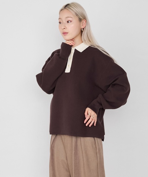 forksy.】スウェットライクラガーニットプルオーバー<セットアップ対応