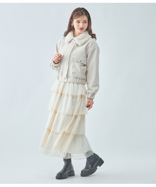 PEACH JOHN（ピーチジョン）の「エコファーカラーショートブルゾン（ブルゾン・レディース・アイボリー/ブラック・SMALL/MEDIUM）」の9枚目の写真