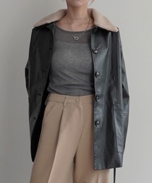 Rashik（ラシク）の「ボア襟付きフェイクレザーカバーオール（カバーオール）」