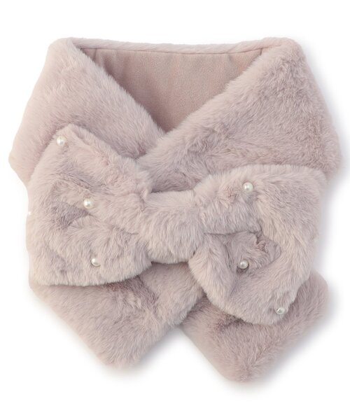 Ampersand（アンパサンド）の「【ジュニア対応】ふわもちパールリボンマフラー（マフラー・キッズ・アイボリー/ベージュ/ラベンダー・120/140）」の3枚目の写真