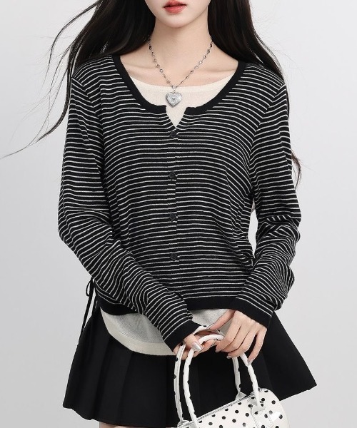 LADY LIKE(レディライク)の「レイヤード風ラウンドヘムトップス(Tシャツ/カットソー・レディース・チャコールグレー/ブラック系/ネイビー/レッド系/ブラック/ホワイト系1・M)」の7枚目の写真