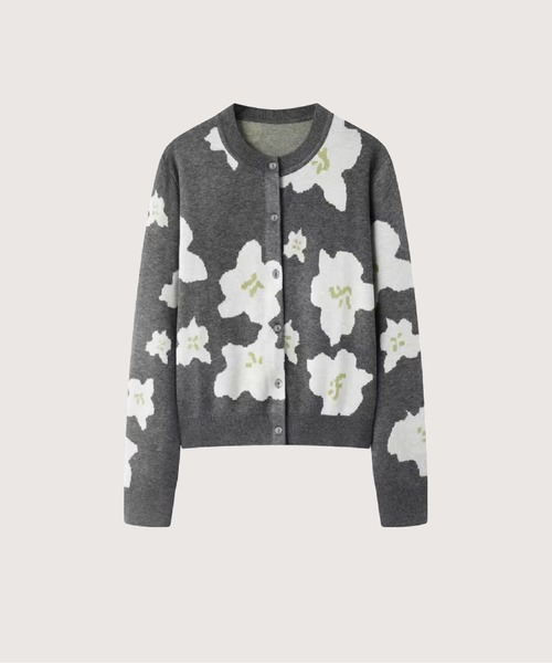 LOVE POMME POMME(ラブポムポム)の「Jacquard Floral Cardigan(カーディガン/ボレロ・レディース・グレー・LARGE/MEDIUM/SMALL)」の1枚目の写真