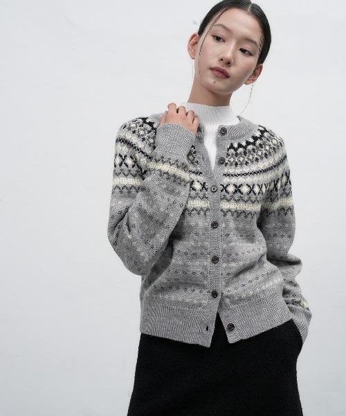 GENERAL IDEA（ジェネラルアイデア）の「wool fair isle cardigan ノルディック柄ラグラン袖カーディガン（カーディガン/ボレロ・レディース・グレー/アイボリー/ピンク・L/M/S）」の2枚目の写真