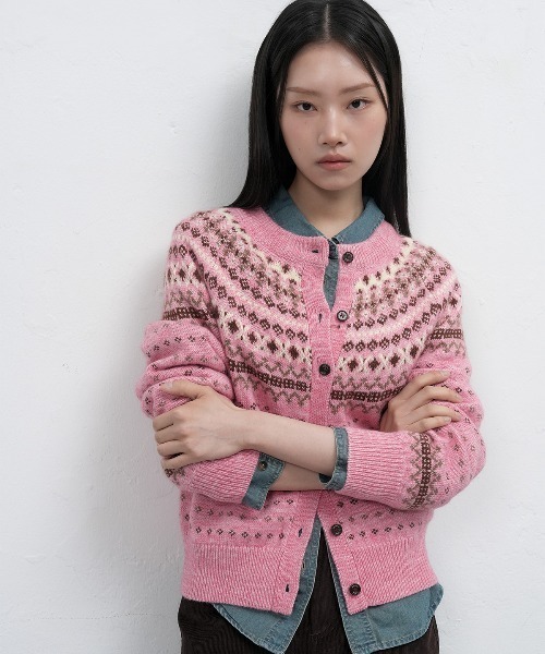 GENERAL IDEA（ジェネラルアイデア）の「wool fair isle cardigan ノルディック柄ラグラン袖カーディガン（カーディガン/ボレロ・レディース・グレー/アイボリー/ピンク・L/M/S）」の3枚目の写真