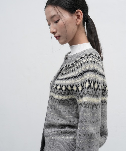 GENERAL IDEA（ジェネラルアイデア）の「wool fair isle cardigan ノルディック柄ラグラン袖カーディガン（カーディガン/ボレロ・レディース・グレー/アイボリー/ピンク・L/M/S）」の14枚目の写真