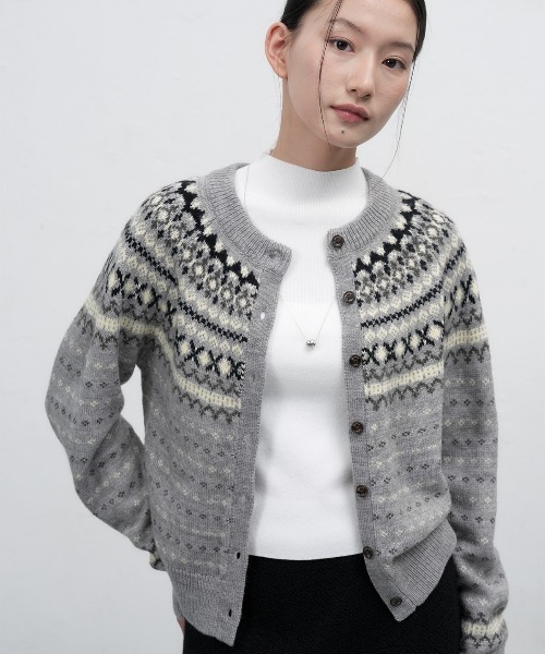 GENERAL IDEA（ジェネラルアイデア）の「wool fair isle cardigan ノルディック柄ラグラン袖カーディガン（カーディガン/ボレロ・レディース・グレー/アイボリー/ピンク・L/M/S）」の13枚目の写真