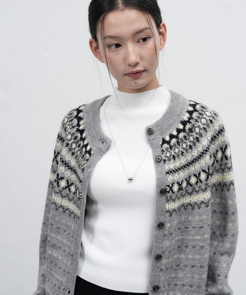 GENERAL IDEA（ジェネラルアイデア）の「wool fair isle cardigan ノルディック柄ラグラン袖カーディガン（カーディガン/ボレロ・レディース・グレー/アイボリー/ピンク・L/M/S）」の12枚目の写真