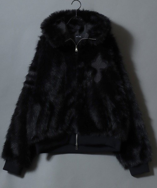 セール】Cross Logo Long Fur Zip Hoodie/クロスロゴ刺繍 ショート丈