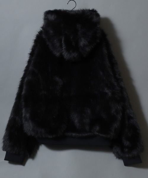 セール】Cross Logo Long Fur Zip Hoodie/クロスロゴ刺繍 ショート丈