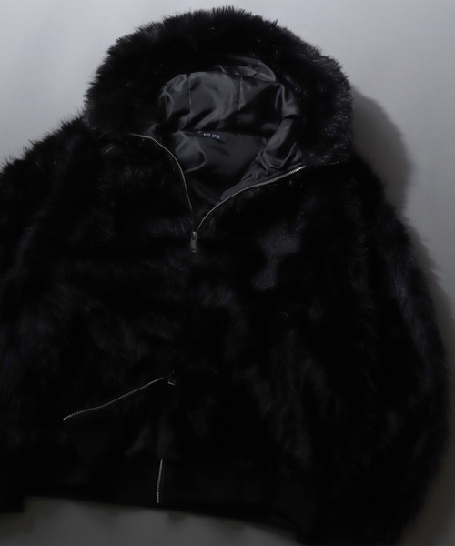 セール】Cross Logo Long Fur Zip Hoodie/クロスロゴ刺繍 ショート丈