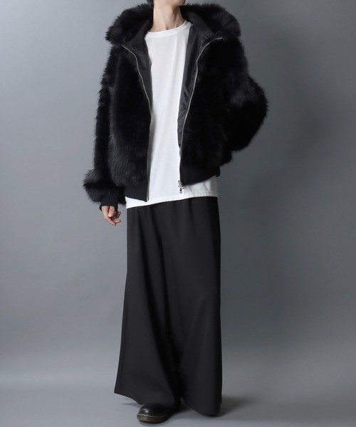セール】Cross Logo Long Fur Zip Hoodie/クロスロゴ刺繍 ショート丈