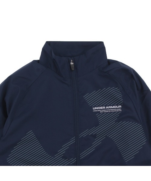 UNDER ARMOUR(アンダーアーマー)の「アンダーアーマー UAトリコット ラインド スーパービッグロゴ フルジップ ジャケット(ジャージ・キッズ・ブラック/ネイビー・120cm/130cm/140cm/150cm/160cm)」の6枚目の写真
