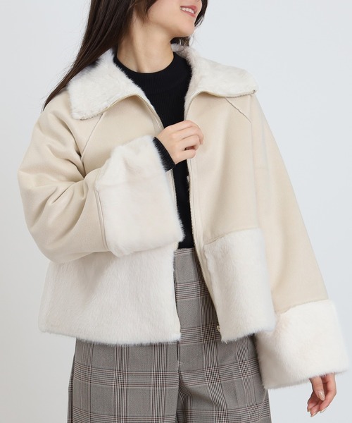 TOUJOURS ムートンショートアウター セール】フェイクムートンショートアウタート（ムートンコート