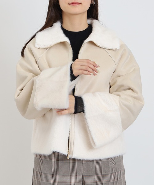 TRUDEA(トルディア)の「フェイクムートンショートアウタート(ムートンコート・レディース・モカ/チャコールグレー/アイボリー・MEDIUM)」の12枚目の写真